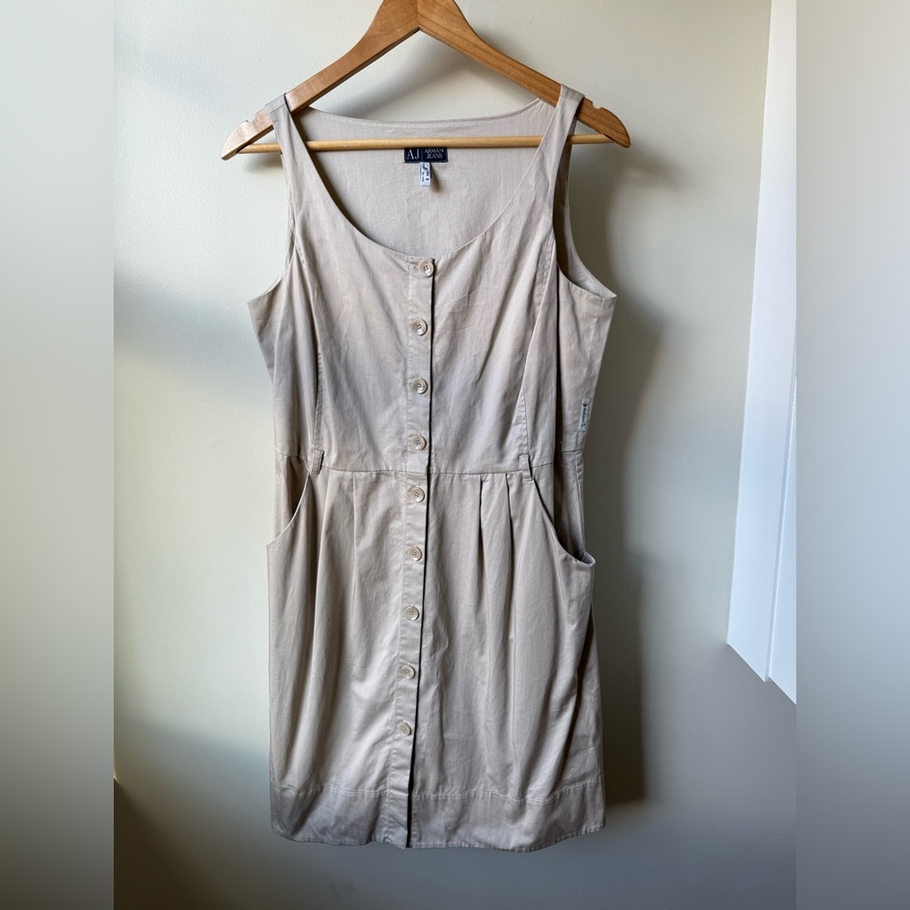ARMANI JEANS Button Front Dress Jumper Casual‎ Neutral Preppy Tank Sleeveless 8